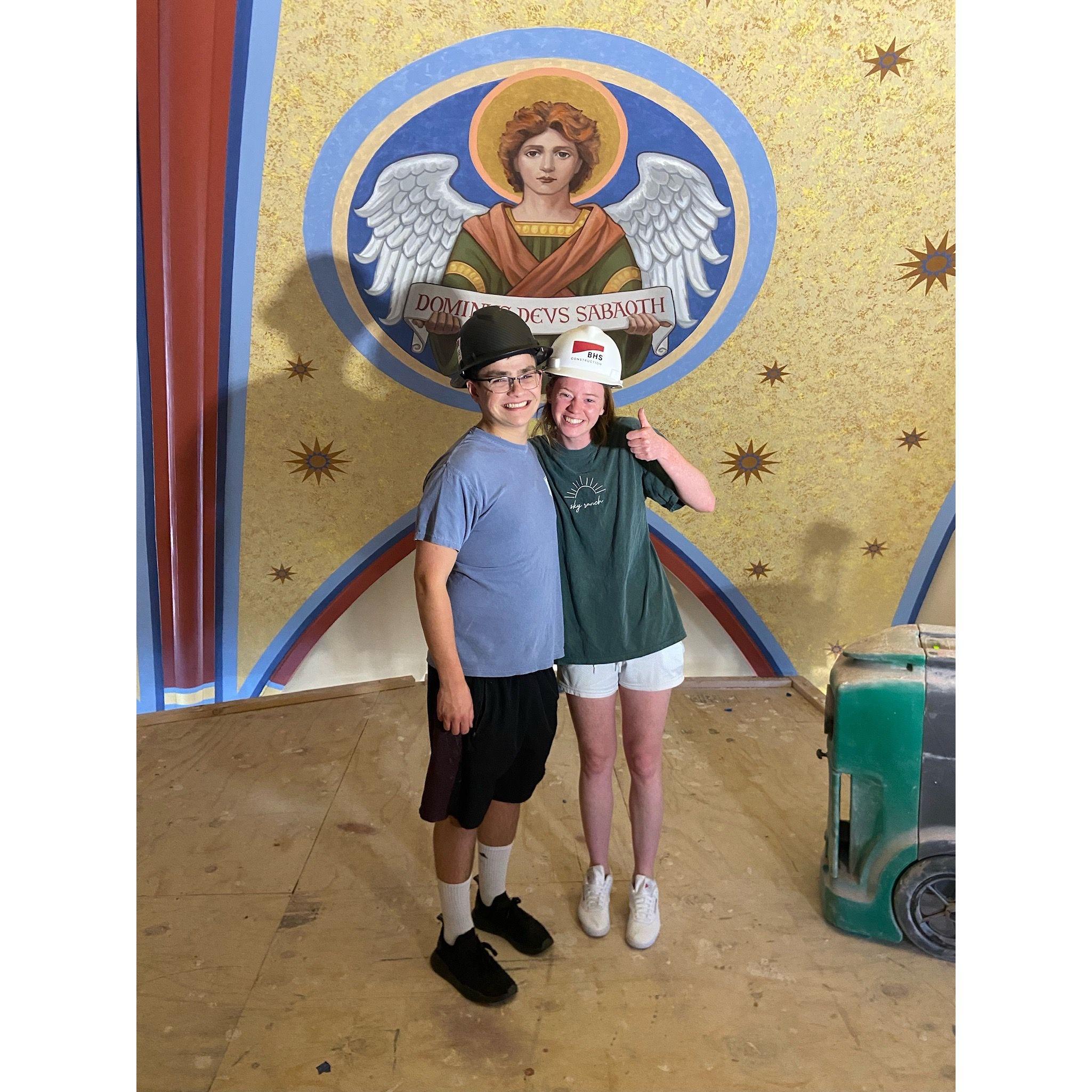 This is indeed an angel on the ceiling of St. Isidore's. It helps to know a guy.