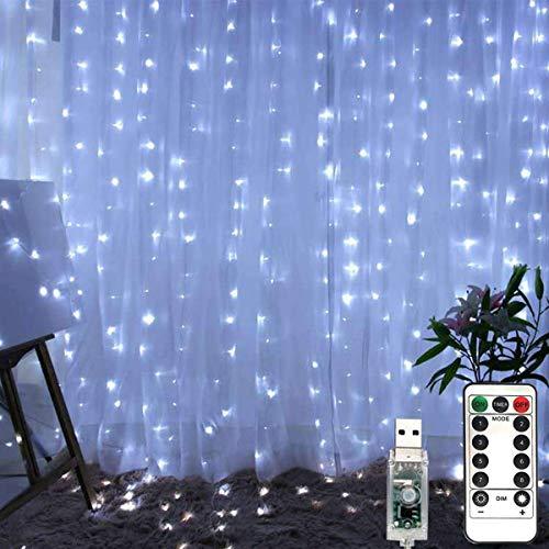 300 LED Window Curtain Fairy Lights USB Plug in Curtain String Lights 8 Modes Remote Control Twinkle Lights LED Sliver String Lights for Outdoor Indoor Wedding Party Garden Bedroom Decoration