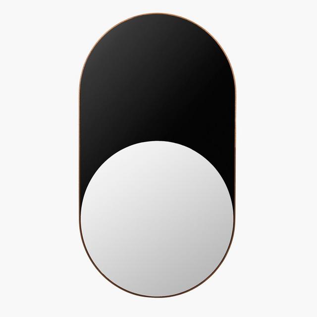 Cylinder Mirror - Black and Antique Gold w/ Walnut