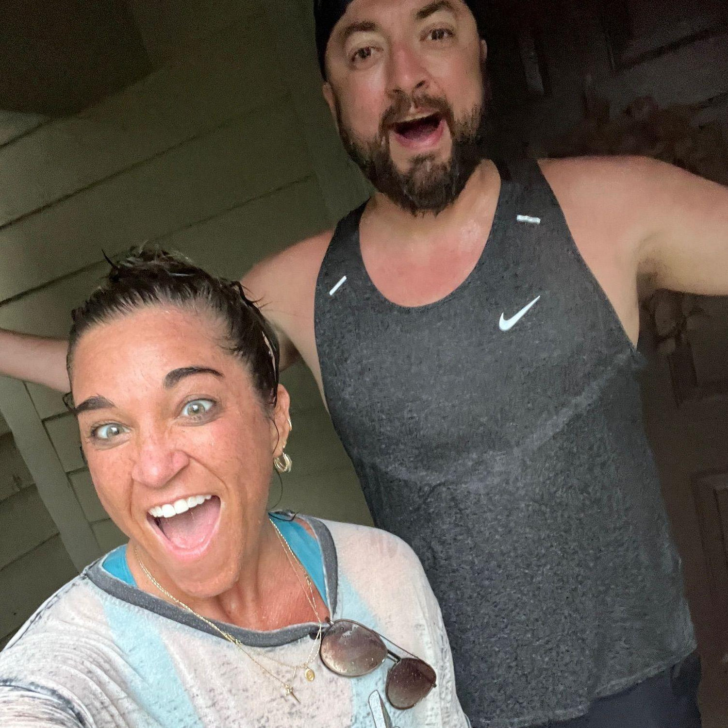 Caught in a rain storm on our walk home from the farmer’s market!