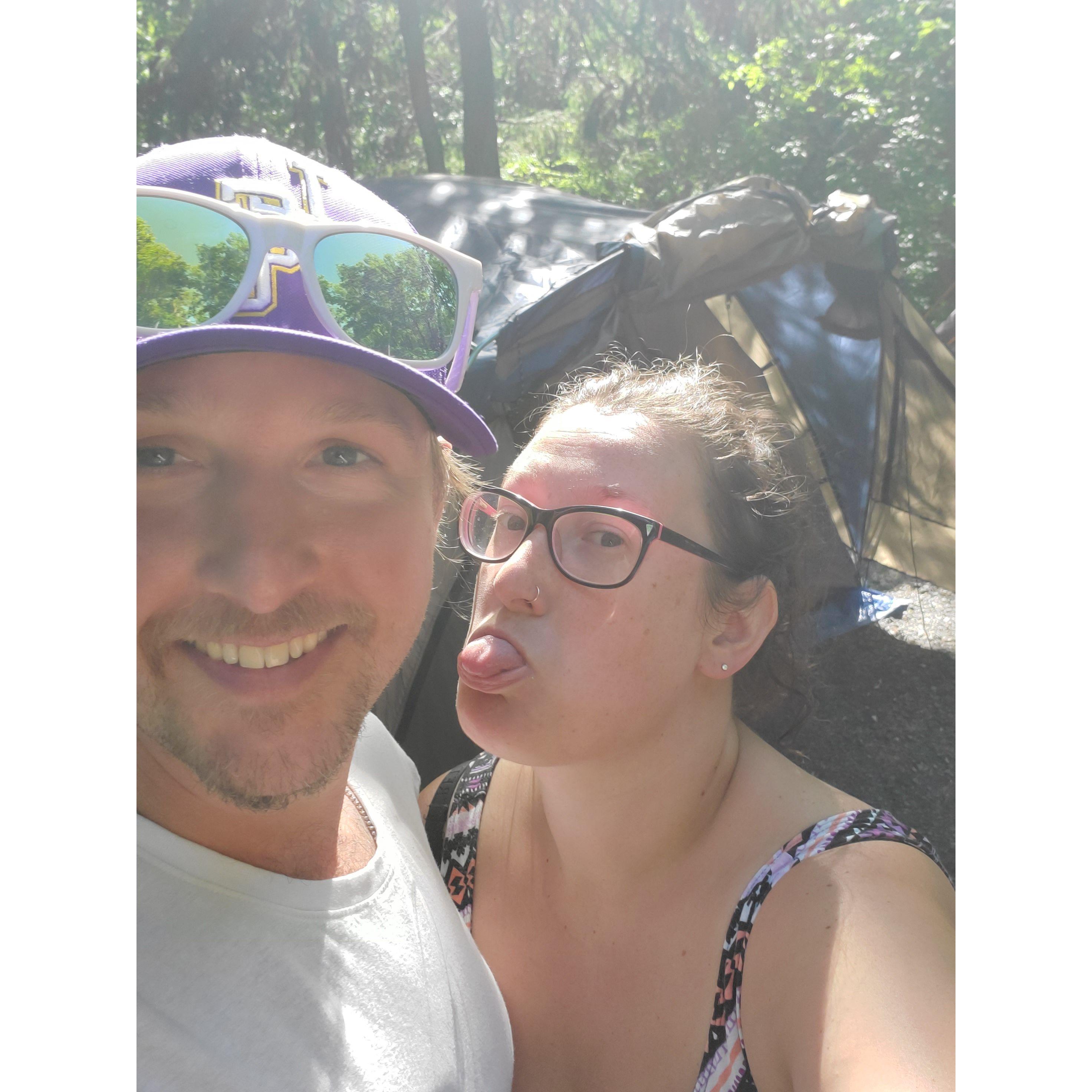 Goofing around on one of our many camping trips.