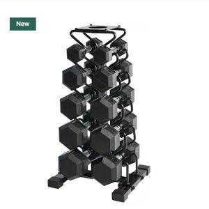 ETHOS 150 lb Rubber Hex Dumbbell Set+ Rack