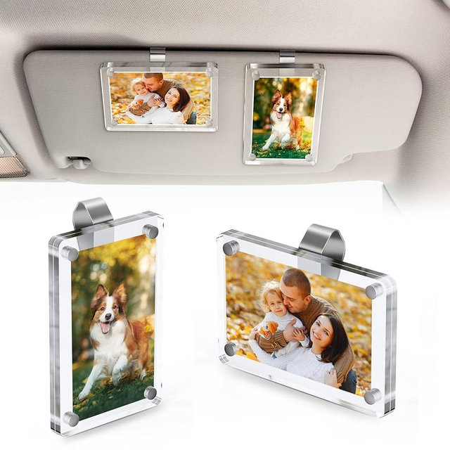 2Pcs Car Picture Holder for Sun Visor – Magnetic 2.36"x3.5" Car Visor Photo Clip, Horizontal & Vertical Photo Display, Wallet-Size Clear Acrylic Car Picture Frame Perfect for Polaroid Go and Instax Mini