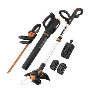 Cordless Grass Trimmer, Hedge Trimmer, and Leaf Blower Combo Kit (2 x 2.0 Ah Batteries & 1 x Charger) - Black