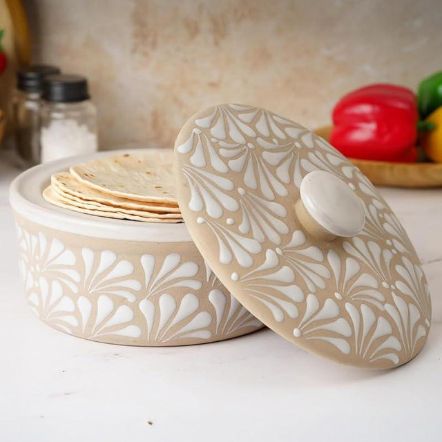 Ceramic Tortilla Warmer, Handmade Talavera Mexican Pottery Puebla Tortilla Holder, Keeps Warm for Tacos Tuesday, Stews, Casseroles, Burritos, Pasta, Microwave Safe, Bowl With Lid, Tortilleros