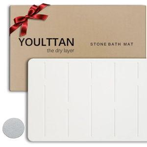 YOULTTAN Stone Bath Mat 24"x16" - Diatomaceous Earth Shower Mat, Quick Dry, Anti-Slip, Modern Design with Bonus Non-Slip Pad - Perfect for Home Safety and Style,White,Straight