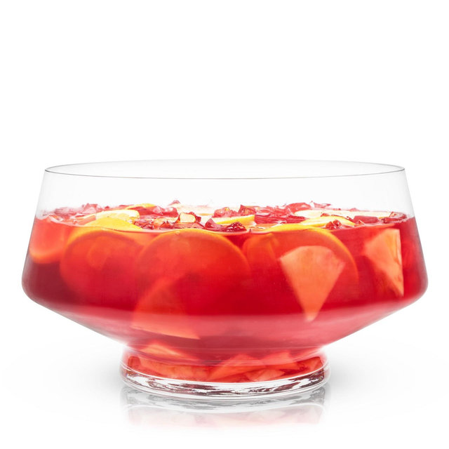Viski Footed Glass Punch Bowl, Heavy Base Bowl With Angled Design Party Serveware for Cocktails, Functional Centerpiece, Clear, 2.5 Gallons