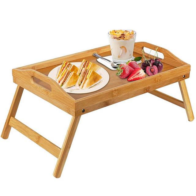 Pipishell Bamboo Bed Tray Table with Foldable Legs, Breakfast Tray for Sofa, Bed, Eating, Working, Used As Laptop Desk Snack Tray