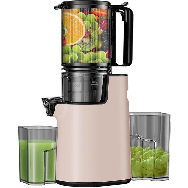Cold Press Juicer, Masticating Juicer with 5.4" Wide Feed Chute, 350w Slow Juicer Machines Fit Whole Vegetables and Fruits,Juice Extractor Machine with High Juice Yield, Easy to Clean(Pink)