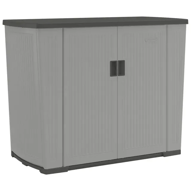 Suncast Backyard Oasis 130 Gallon, Outdoor Storage Shed Basic Unit Easy to Clean with Top Lid, Plastic, 150 pounds Capacity, Dove Gray