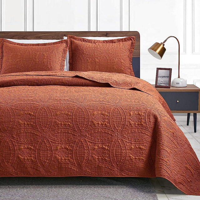 Love's cabin Quilts for Queen Bed Umber Bedspreads - Soft Bed Summer Quilt Lightweight Microfiber Bedspread- Modern Style Coin Pattern Coverlet for All Season - 3 Piece (1 Quilt, 2 Pillow Shams)