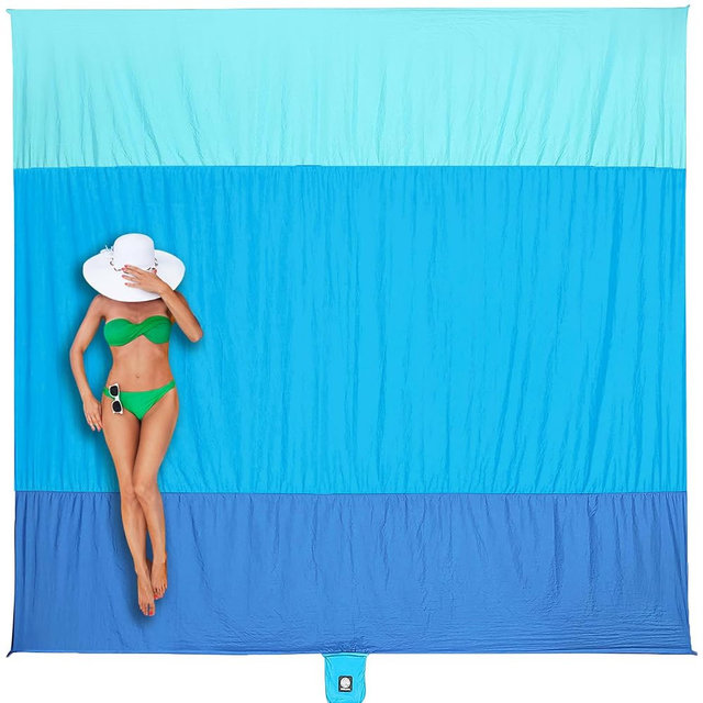WEKAPO Beach Blanket Sandproof Waterproof, Extra Large Beach Mat, Oversized & Compact Sand Free, Quick Drying Beach Essentials for Vacation, Cruise, Picnic & Camping with Stakes