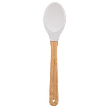 Beige Silicone Spoon With Bamboo Handle