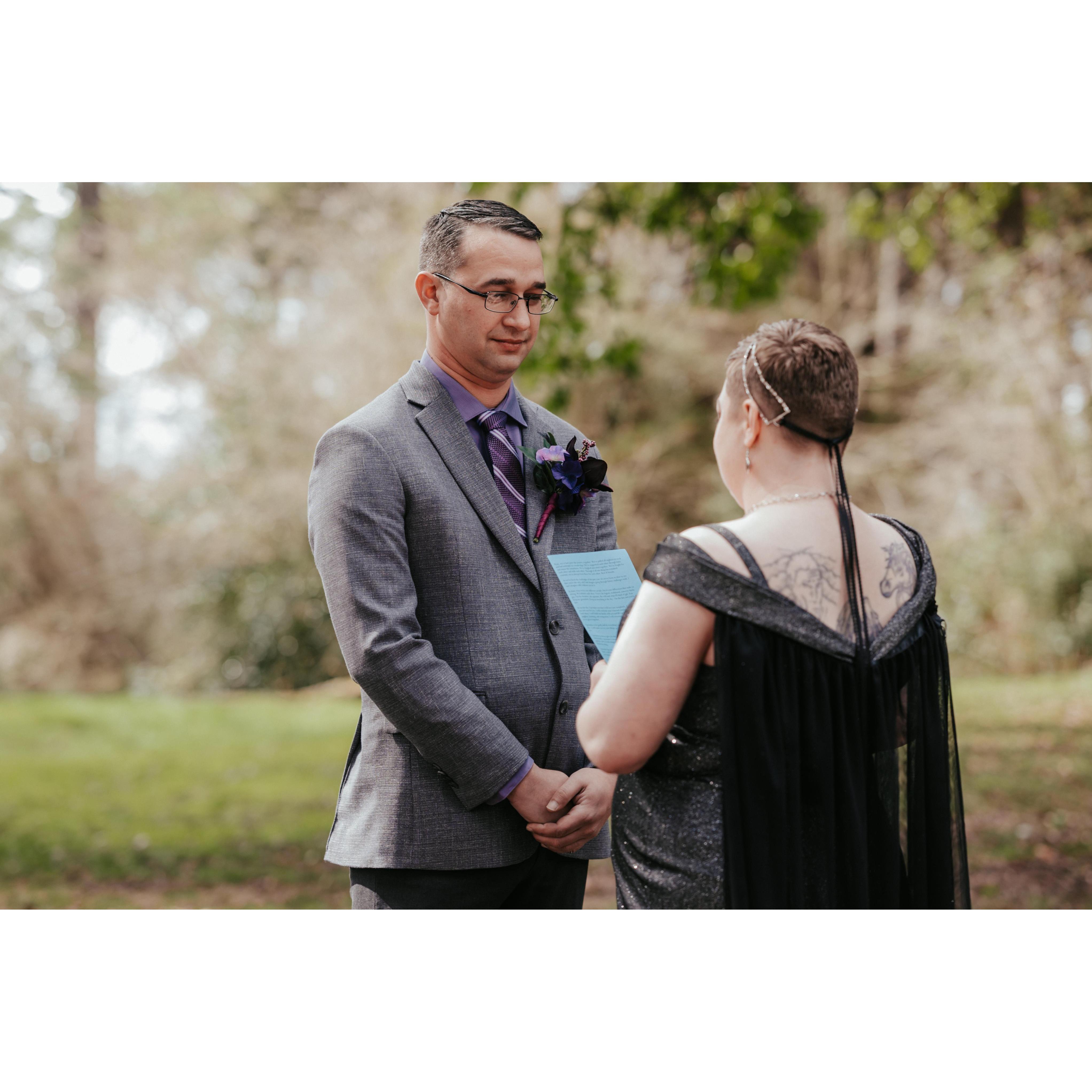 Jessica reading her vows to Ryan.