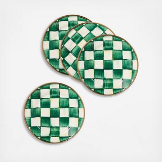 Emerald Check Enamel Appetizer Plate, Set of 4