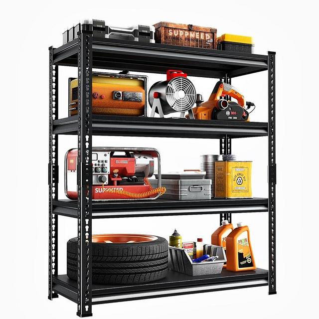 SUPPNEED Adjustable Shelving Units and Storage, 48”W Garage Shelving Heavy Duty,2000LBS Loads 4-Tier Garage Storage Shelves, Metal Shelves for Living Room,Pantry,48”W×16”D×72”W,Black