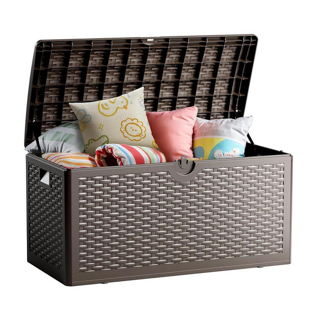 Ortus Collective 80 Gallon Deck Box, Waterproof Resin, Lockable & UV Resistant Storage Box for Patio, Garden, Pool, Brown