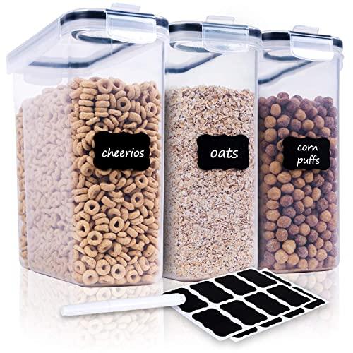 Cereal Container Set - 3 Piece Airtight Large Dry Food Storage Containers(135.2oz), BPA Free Dispenser Plastic Cereal Storage Containers with 16 Labels & Pen - FOOYOO