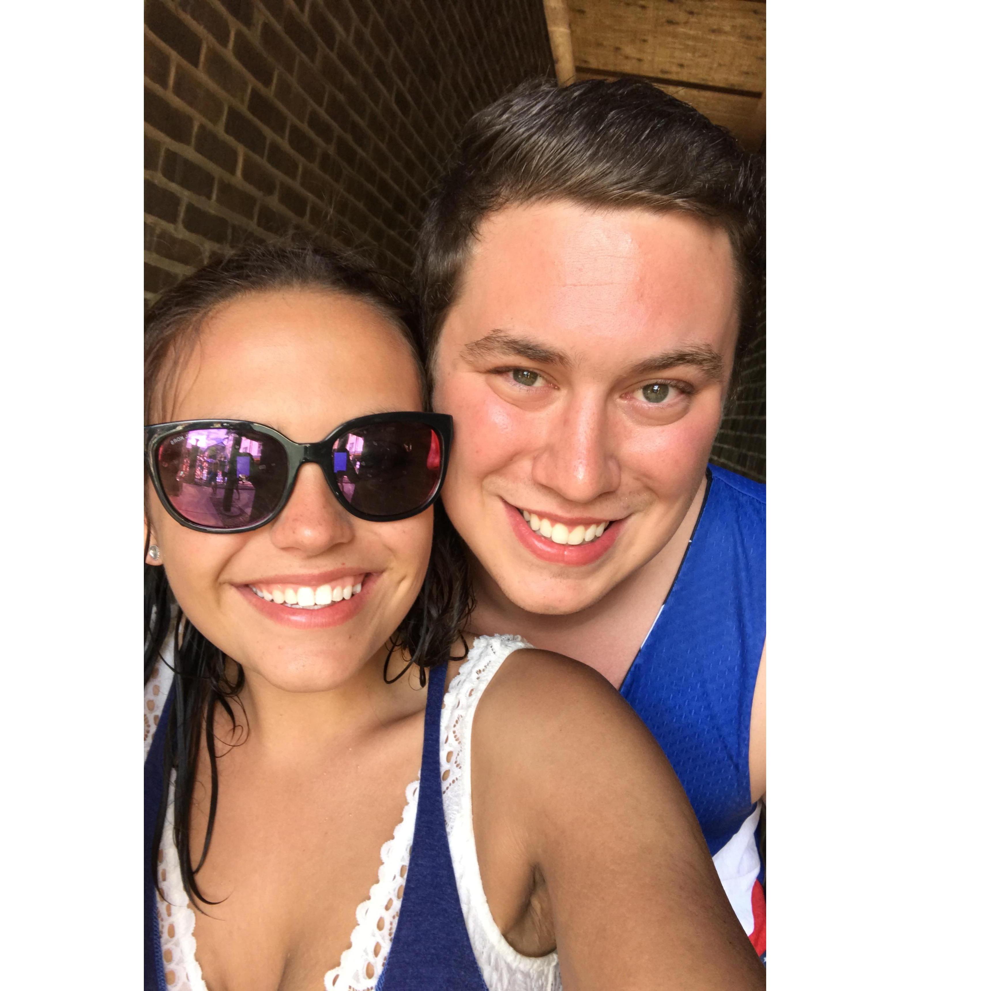 The first time we met, immediately following me jumping into the pool, fully clothed.