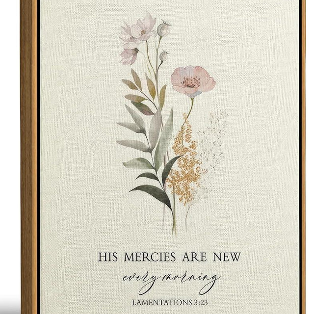 Framed Christian Floral Scripture Canvas Wall Art Boho Bible Inspirational Picture Wall Decor His Mercies Are New Every Morning Poster Print Artwork for Prayer Room Church Study Living Room Home Decoration