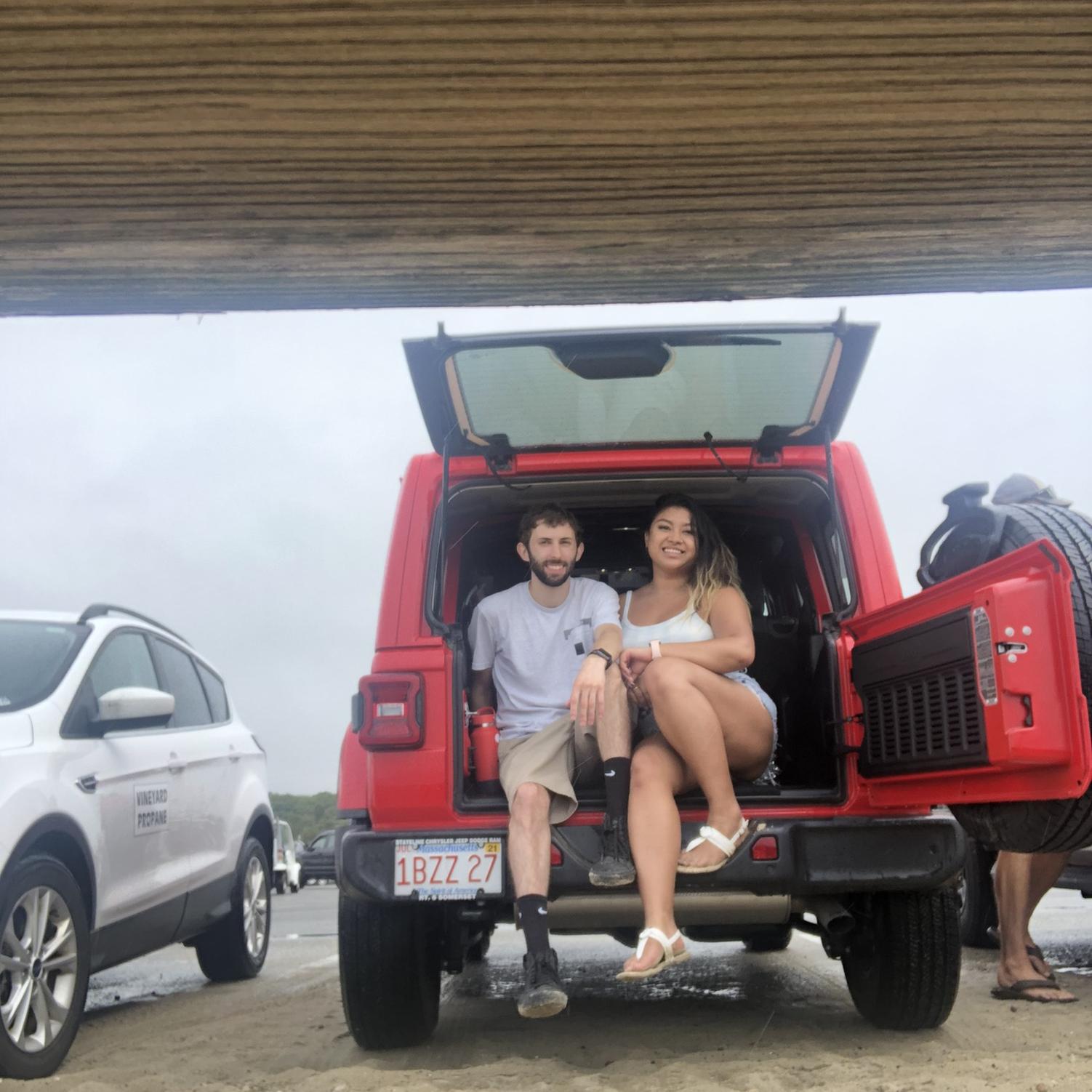 Eating the best clam chowder we’ve ever had in the back of a Jeep rental while it rained in Martha’s Vineyard
