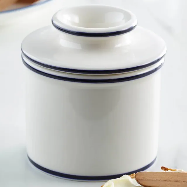 Butter Bell® Crock - Le Bistro French Café Ceramic Butter Keeper, Black & White Butter Dish for Spreadable Butter Without Refrigeration
