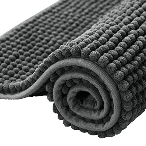 subrtex Bathroom Rugs Chenille Soft Short Plush Bath Mat Non-Slip Water Absorbent Shower Mat Quick Dry Machine Washable(Gray,20" x 32")
