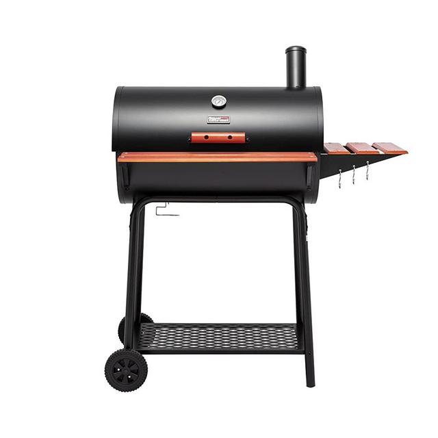 Royal Gourmet CC1830V 30 Barrel Charcoal Grill with Wood-Painted Side Front Table, 627 Square Inches Cooking Space, for Outdoor Backyard, Patio and Parties, Black
