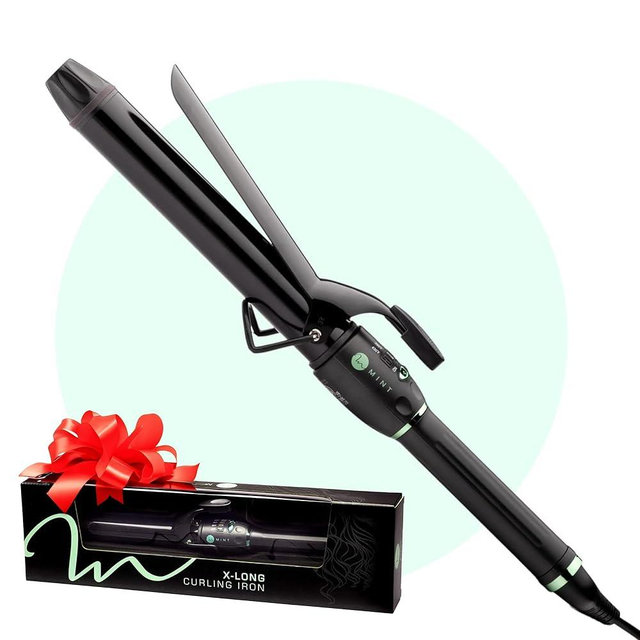 MINT Professional Extra Long Hair Curling Iron 1 1/4 inch | 2-Heater Ceramic Barrel That Stays Hot | 1.25 Inch Hair Iron Curler for Medium to Large Curls | Travel-Ready International Dual Voltage