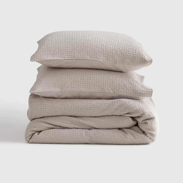 Organic Luxe Honeycomb Duvet Cover Set - Sand, King/Cal King
