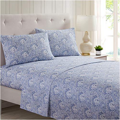 Mellanni Bed Sheet Set Brushed Microfiber 1800 Bedding - Wrinkle, Fade, Stain Resistant - 4 Piece (Queen, Paisley Blue)
