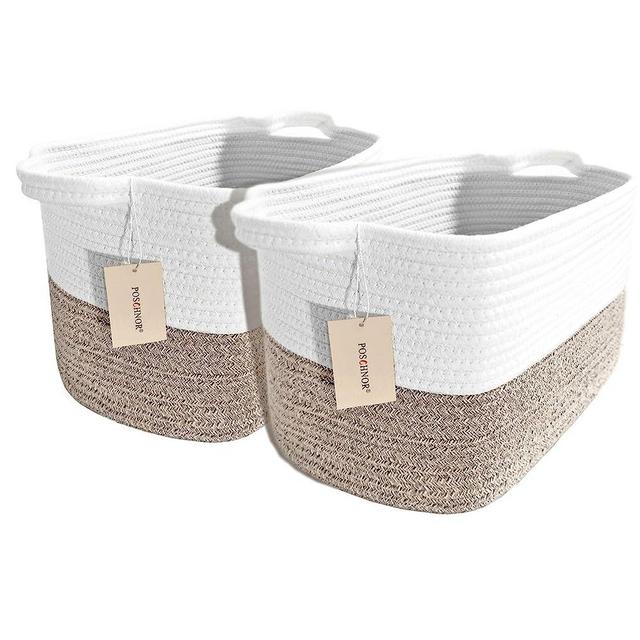 Storage Baskets for Organizing 2 Pack, Cotton Rope Woven Basket, Toy Storage, Gift Baskets Empty, Basket with Handles for Shelves, Decorative Storage Organizer for Living Room, Bathroom, Brown/White.