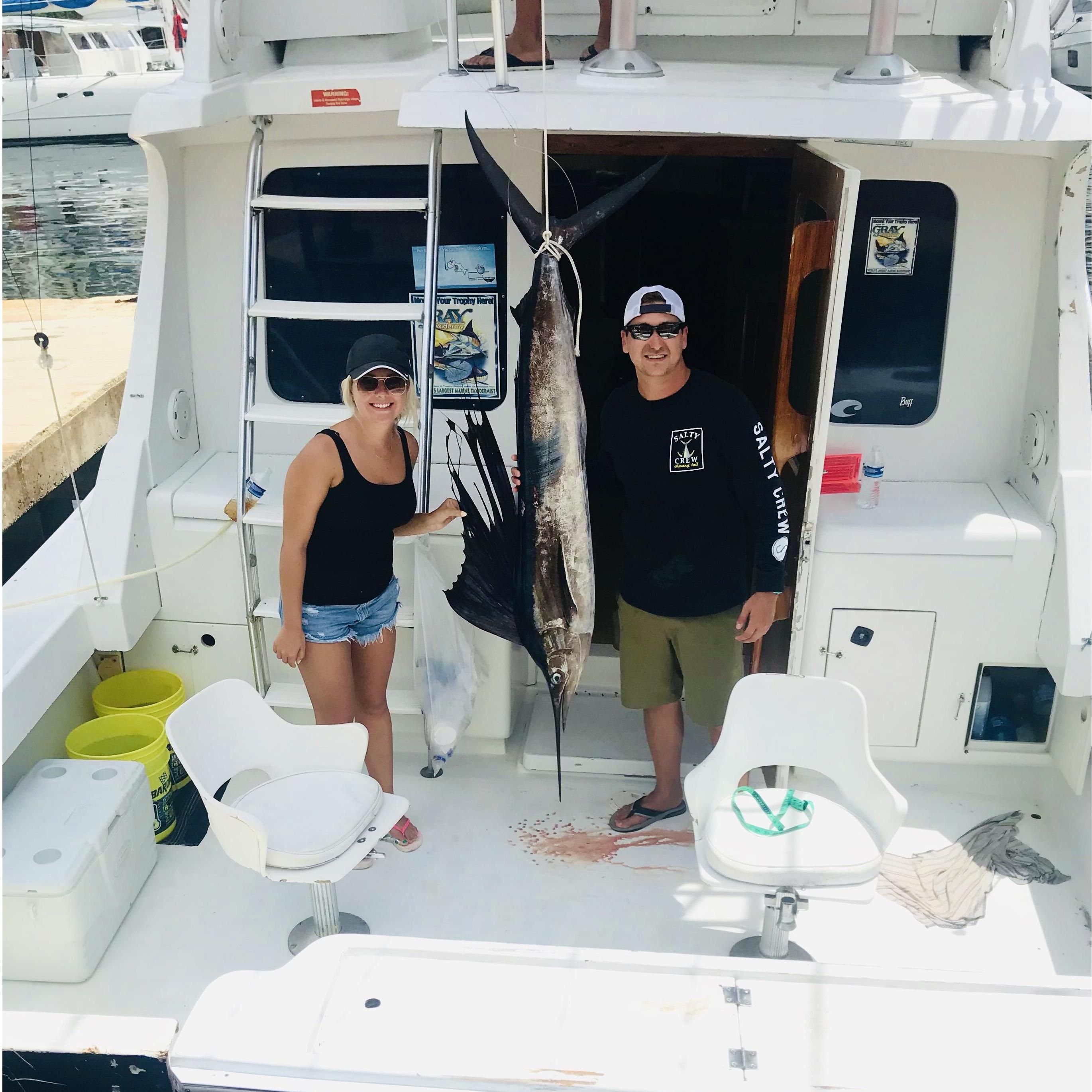 Deep sea fishing in Mexico. Madison coming to terms with her sea sickness.