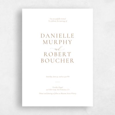 Metallic Bronze, Brown Wedding Invitation - Barnell Portrait Letterpress