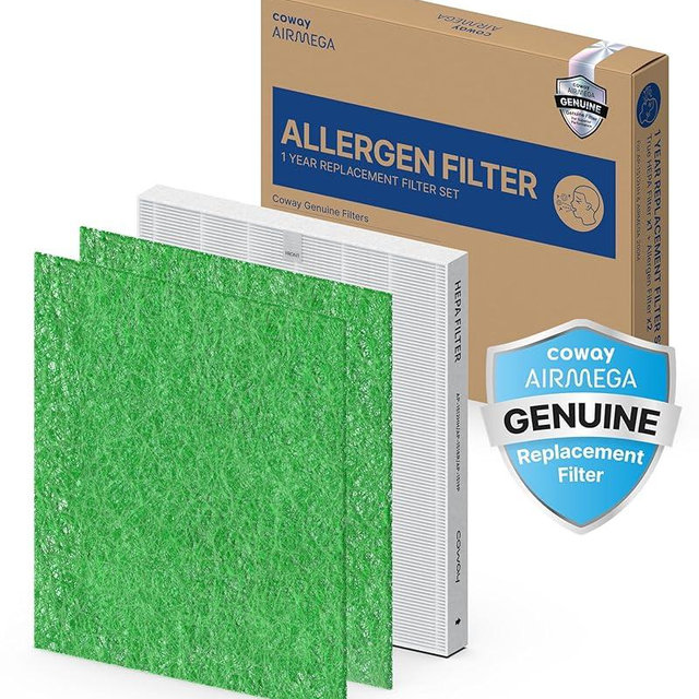 COWAY AP-1512HH & 200M Air Purifier Filter Replacement, Allergen Filter Pack, 2 Allergen Deodorization Filters and 1 True HEPA Filter, 1 Pack, Green