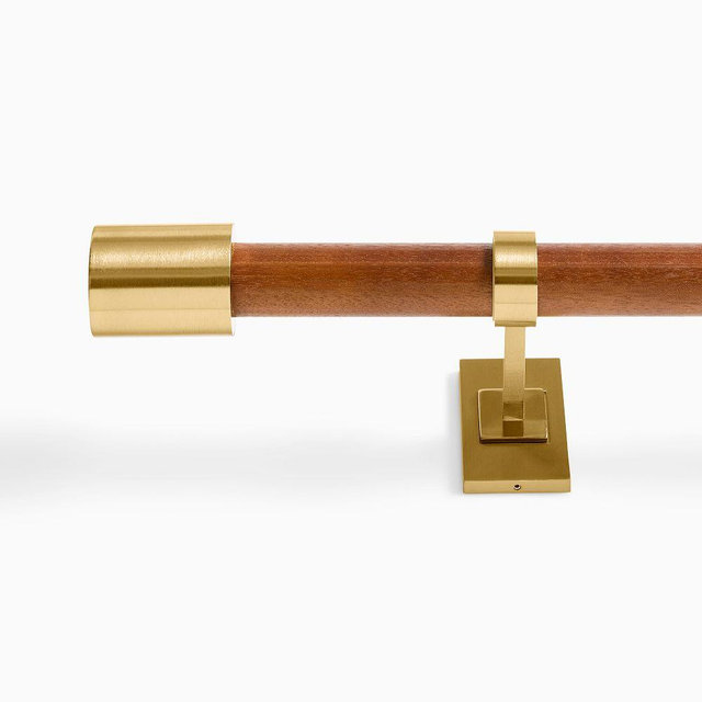 Mid-Century Curtain Rod, Cool Walnut/Antique Brass, 44"-108"