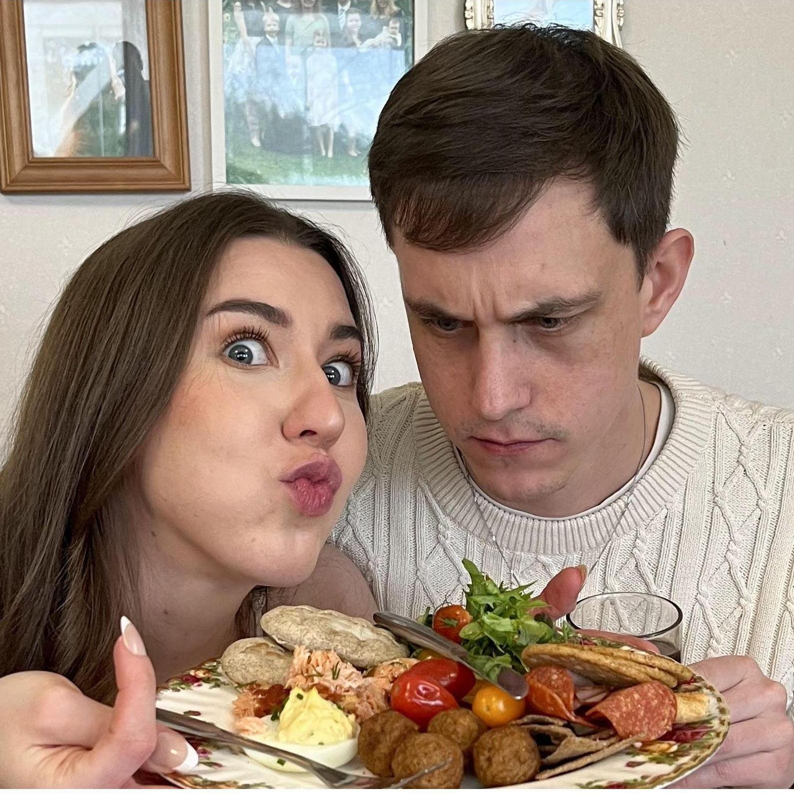 Enjoying food at our engagement celebration.