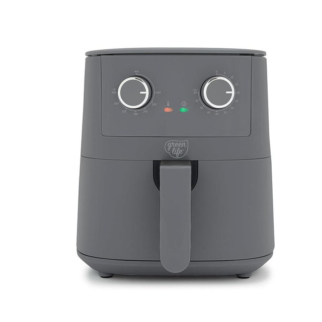 GreenLife 4.5QT Mechanical Air Fryer, PFAS-Free Ceramic Nonstick Crisper Drawer, Adjustable Temperature Timer Dial, LED Indicator, Holiday Gifting, Dishwasher Safe, Compact Kitchen Essential, Graphite
