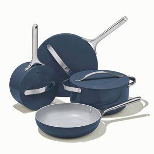 Caraway Home 12pc Cookware Box Set Navy: Nonstick Ceramic, Stainless Steel Handles, Includes Pot Lid Organizer, Dutch Oven BLUE