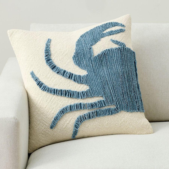 Crab Applique Pillow, 20", Indigo Multi