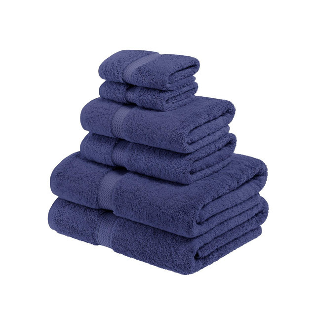 Solid Luxury Premium Cotton 900 GSM Highly Absorbent 6 Piece Bathroom Towel Set, Navy Blue by Blue Nile Mills