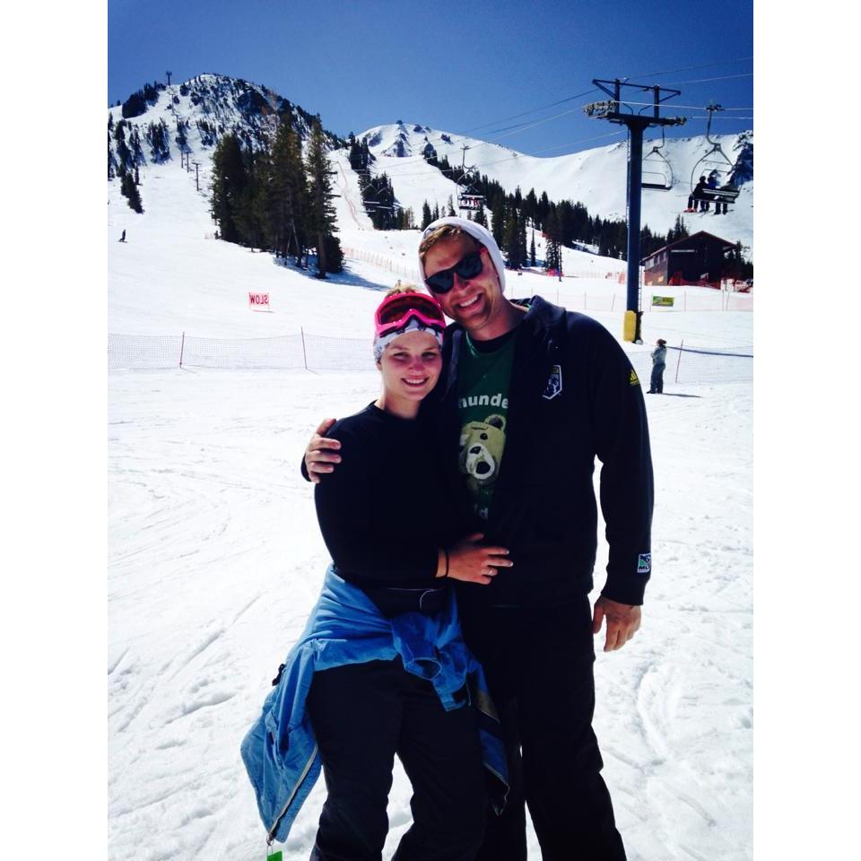 Skiing together at Mammoth Mountain.