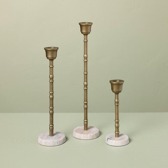 3pc Taper Marble and Brass Candle Holder Set - Hearth & Hand™ with Magnolia