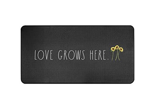 Rae Dunn Anti Fatigue Mat for Standing ‘Love Grows HERE’ - 20 Inch x 30 Inch - Cushion Foam Rubber Kitchen Mat for Floor - Non Skid Non Slip Pad for Back Pain, Knee Support, Foot Comfort
