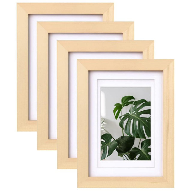 Egofine 5x7 Picture Frames Natural Wood Frames with Plexiglass, Display Pictures 3.5x5/4x6 with Mat or 5x7 Without Mat Set of 4 for Tabletop and Wall Mounting