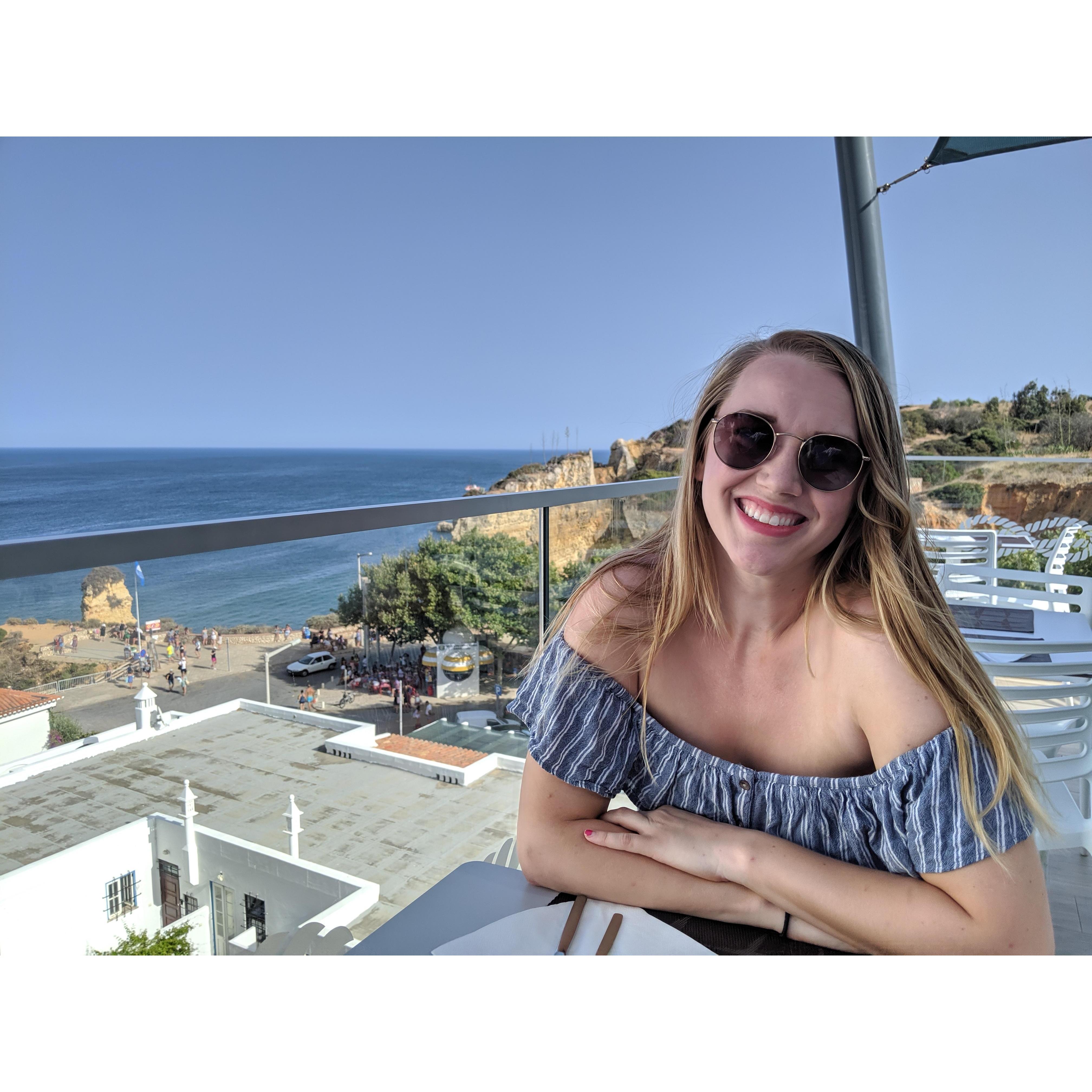 View from our hotel breakfast spot over Dona Ana beach in Lagos