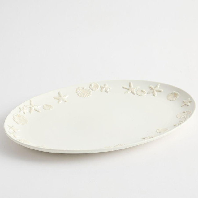 Coastal Embossed Stoneware Oval Serving Platter