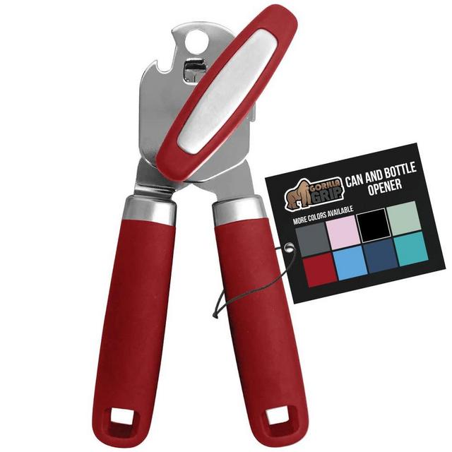 Gorilla Grip Manual Handheld Strong Can Opener, Sharp Cutting Wheel for Smooth Edge Cut, Comfortable Soft Handle, Oversized Easy to Use Turn Knob, Includes Built in Bottle Opener, Mint