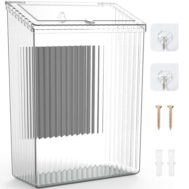 Sealegend Magnetic Lint Bin with Lid, Storage Bins Perfect for Kitchen, Fridge, Cabinet, Bathroom, Laundry Room Organization, Clear
