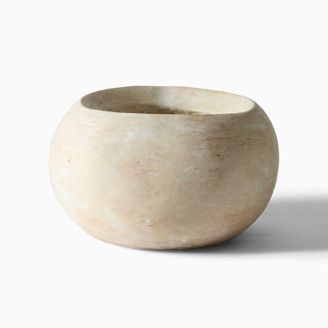 Chole Textured Stone Tabletop Planter, Small, Rustic White